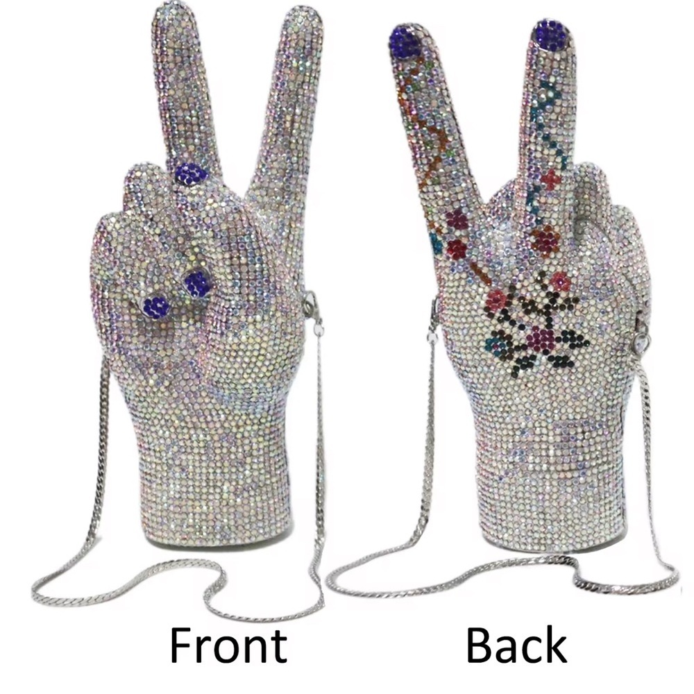 Gorgeous All Crystal Peace Sign Clutch Bag